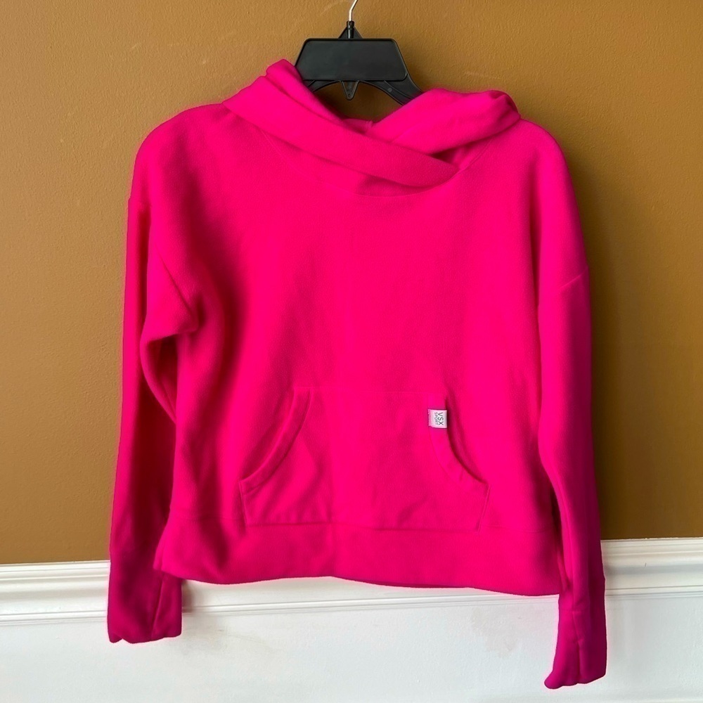 VSX Sport Pink Hooded Fleece Crop Sweatshirt Size XS Athleisure Athletic Y2K